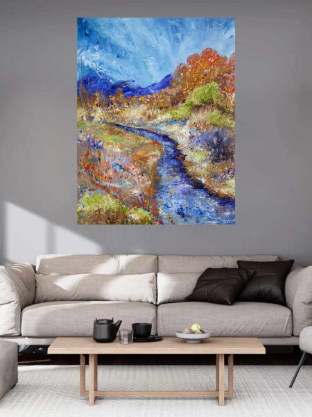 Fall Rhapsody Print hanging above a couch in a living room mockup 2