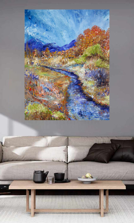 Fall Rhapsody Print hanging above a couch in a living room mockup 2