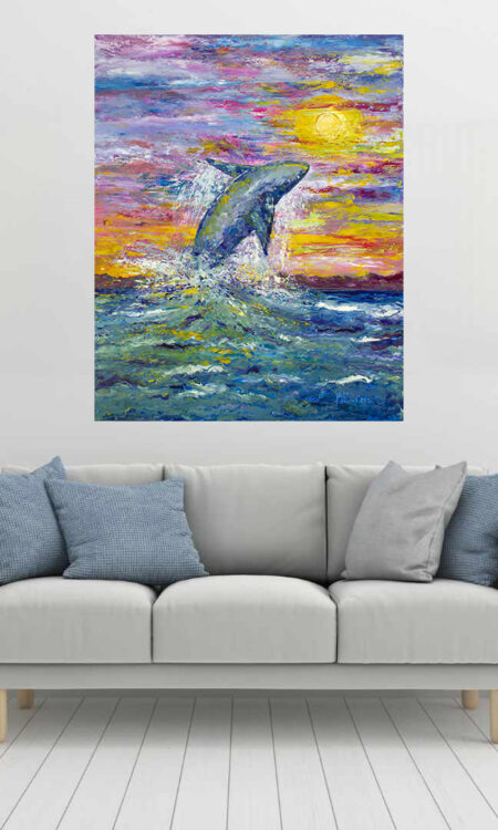 Splash of Joy Print hanging above a couch in a living room mockup