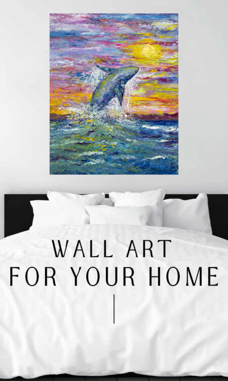 Splash of Joy Print hanging above a bed in a bedroom mockup