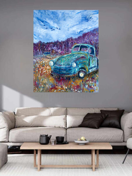 Yesterday Print hanging above a couch in a living room mockup 2