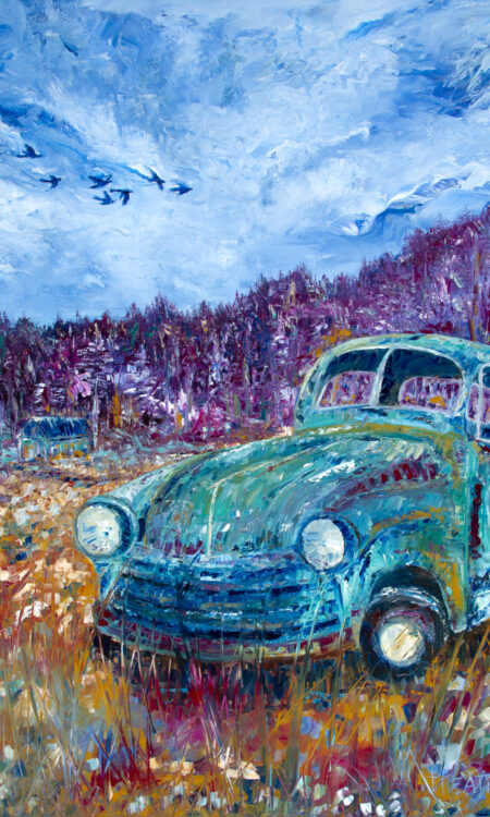 Heather Pedersen's oil painting "Yesterday" featuring an old truck