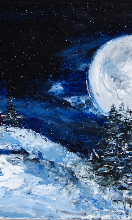 Blue Moon, full moon dark sky, snowy night