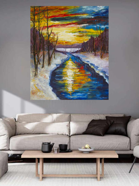 Be Still Print hanging above a couch in a living room mockup 2