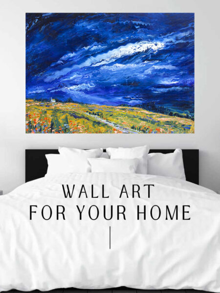 Holy Rollin' Thunder Print hanging above a bed in a bedroom mockup