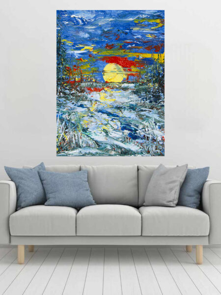 Hope Paints Print hanging above a couch in a living room mockup