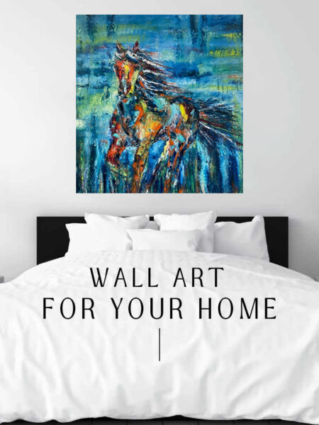 Steel Wind Print hanging above a bed in a bedroom mockup