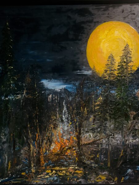 "Moonlit Blaze" palette knife oil painting by Heather Pedersen