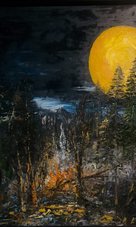 "Moonlit Blaze" palette knife oil painting by Heather Pedersen