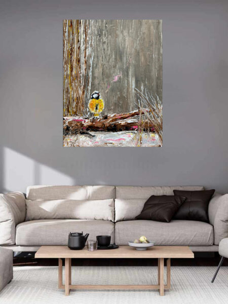 Frosted Note Print hanging above a couch in a living room mockup 2