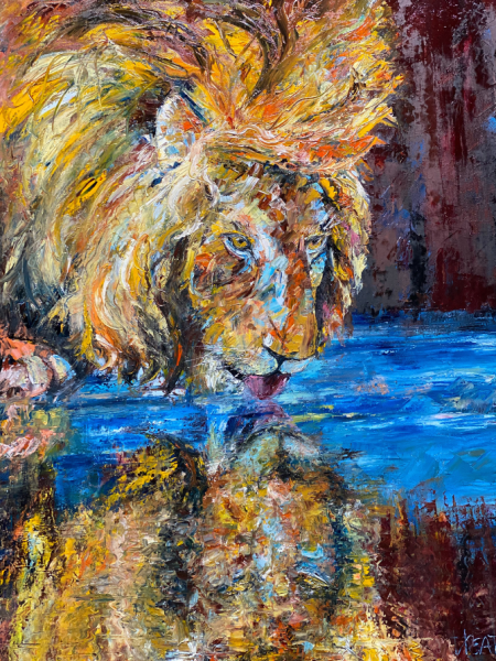 "Those Lion Eyes" palette knife painting by Heather Pedersen