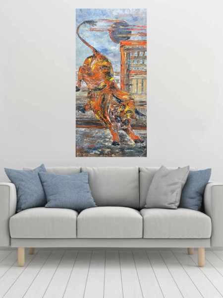 Once in a Bull Moon Print hanging above a couch in a living room mockup