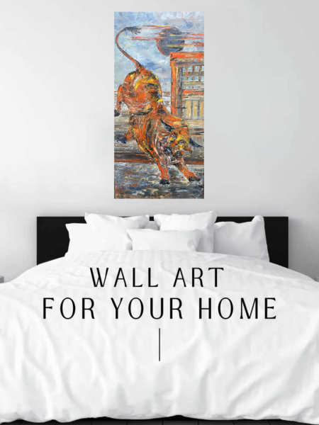 Once in a Bull Moon Print hanging above a bed in a bedroom mockup