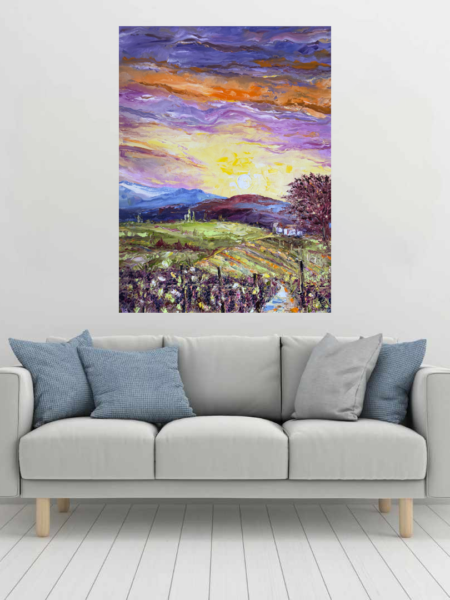 Good Friday Vineyard Print hanging above a couch in a living room mockup