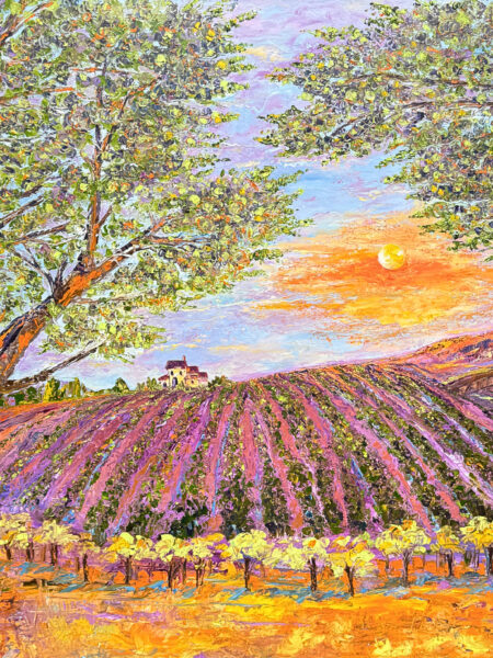 "Vineyard Dawn" palette knife oil painting by Heather Pedersen