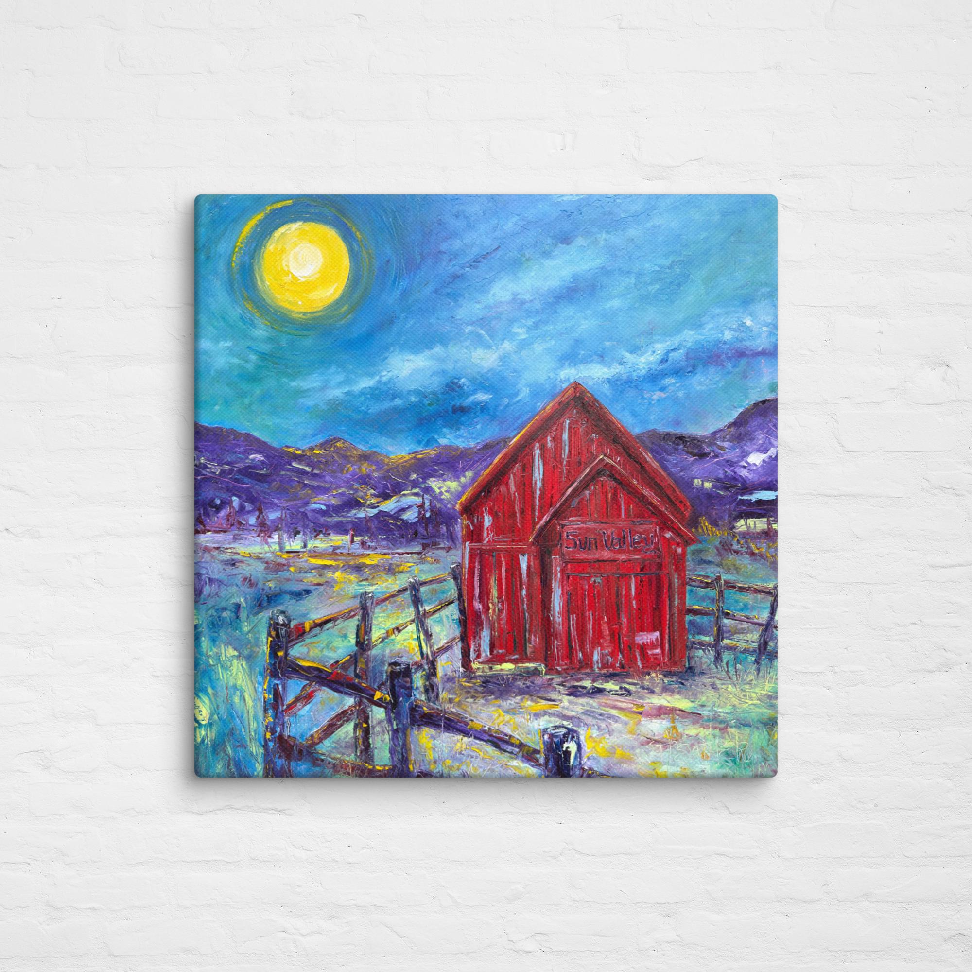 Lunar Lit Barn (Stretched Canvas)